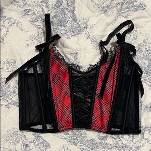 Victoria's Secret Red and Black Plaid Corset Top